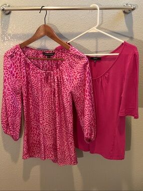 Express Two-Piece 100% silk Pink Blouse & Tee Set